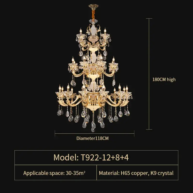 Elegant crystal chandelier gold tiered light with copper frame and k9 crystal droplets for living room decorbites elegant