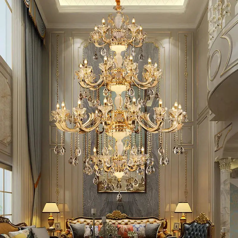 Elegant crystal chandelier with gold-toned metal arms and crystal droplets for living room decorbites elegant crystal