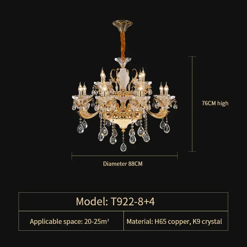 Elegant crystal chandelier decorbites gold tiered light with clear k9 crystal and h65 copper for living room decor