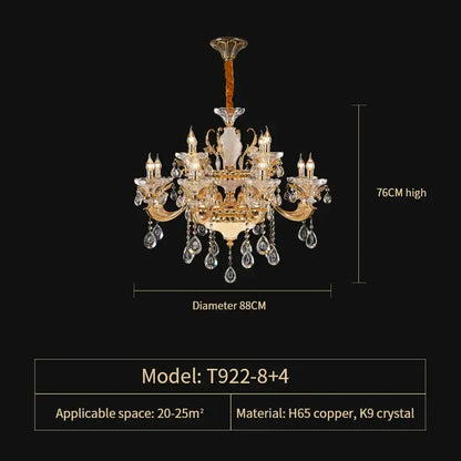 Elegant crystal chandelier decorbites gold tiered light with clear k9 crystal and h65 copper for living room decor