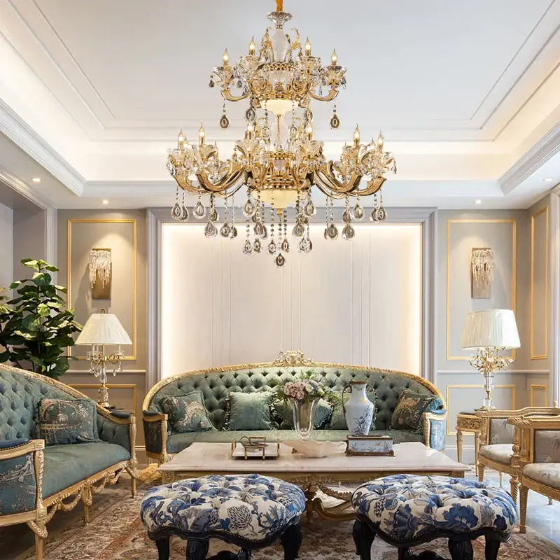Elegant crystal chandelier gold tiered light with intricate crystal droplets and ornate detailing for living room decorbites elegant crystal