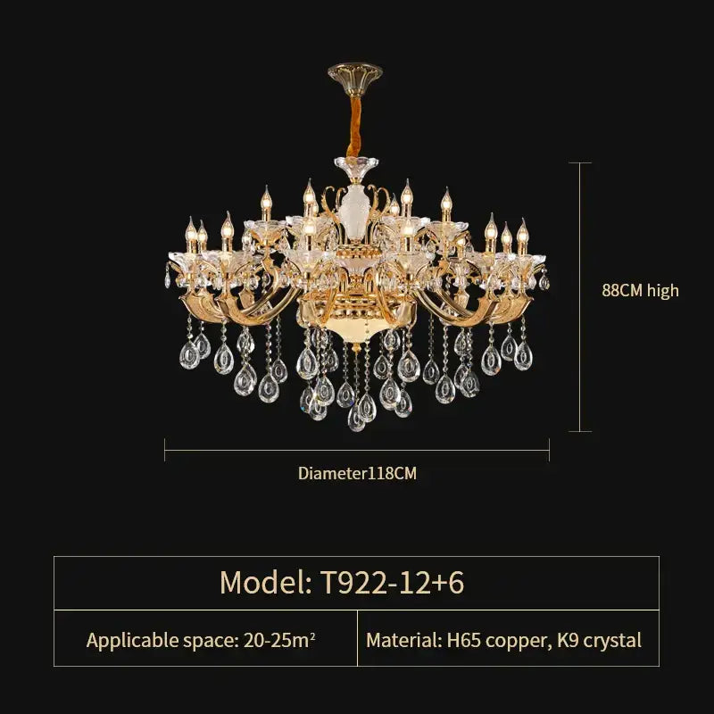 Elegant crystal chandelier gold tiered light with intricate h65 copper framework and k9 crystal teardrops by decorbites elegant
