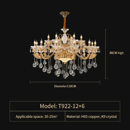 Elegant crystal chandelier gold tiered light with intricate h65 copper framework and k9 crystal teardrops by decorbites elegant