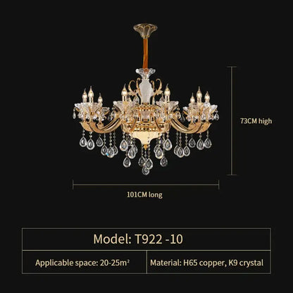 Elegant crystal chandelier gold tiered light for living room with gold-toned ornate arms and k9 crystal droplets by decorbites elegant
