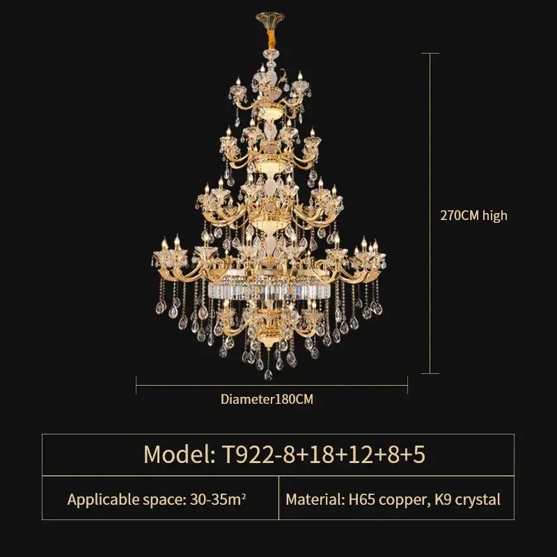 Elegant crystal chandelier gold tiered light featuring k9 crystal droplets and h65 copper arms for living room decorbites elegant crystal