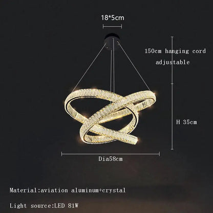 Modern gold elegant crystal chandelier with spiral aviation aluminum bands and led lights for living room decorbites elegant crystal