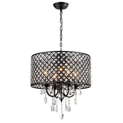 Black metal pendant light with diamond-patterned cage and crystal teardrops for decorbites elegant crystal chandelier decor