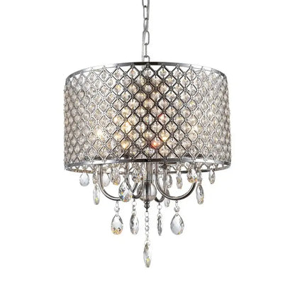 Silver-toned pendant light with cylindrical crystal cage and teardrop crystals by decorbites elegant crystal chandelier for dining room decor