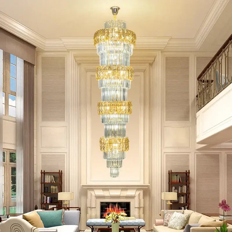 Elegant crystal hollow gold chandelier with cascading clear and amber glass prisms for living room stairwell decorbites elegant crystal