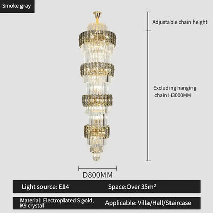 Elegant crystal hollow gold chandelier with electroplated s gold k9 crystal and smoke gray finish for living room decorbites elegant crystal