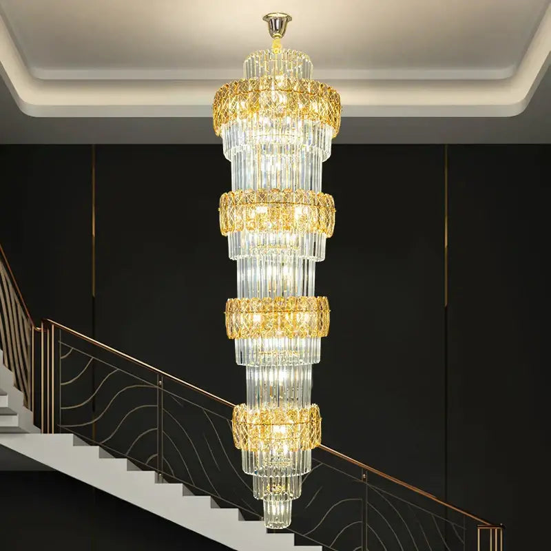 Elegant crystal hollow gold chandelier with cascading clear crystal rods for living room or stairwell decorbites elegant crystal