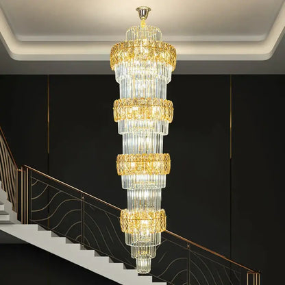 Elegant crystal hollow gold chandelier with cascading clear crystal rods for living room or stairwell decorbites elegant crystal