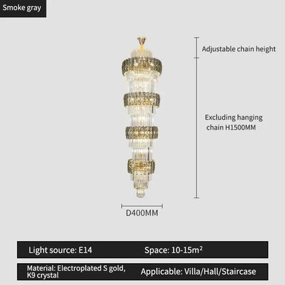 Elegant crystal hollow gold chandelier with electroplated k9 crystal accents for luxurious villa stairwell decorbites elegant crystal