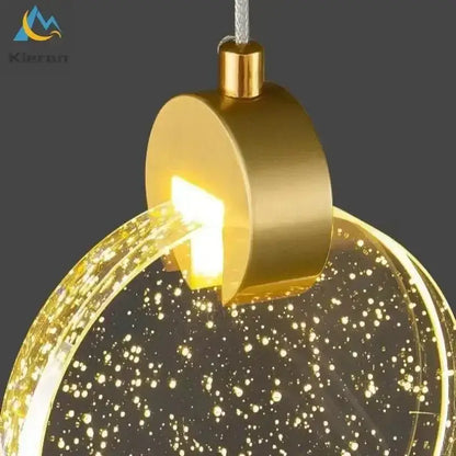 Decorbites elegant crystal led gold pendant light with translucent starry glass globe for dining room decor
