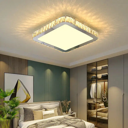 Elegant crystal round ceiling lamp with a modern chrome frame and sparkling decorbites crystal round embellishments