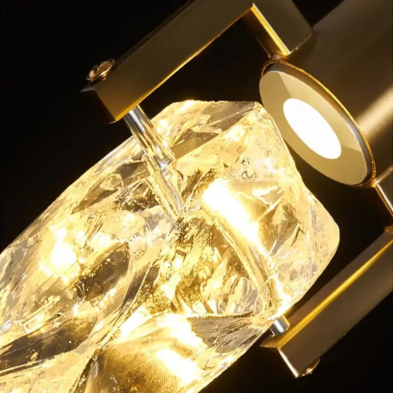 Elegant diamond crystal chandelier gold dining room pendant light with modern gold-toned track light and faceted diffuser