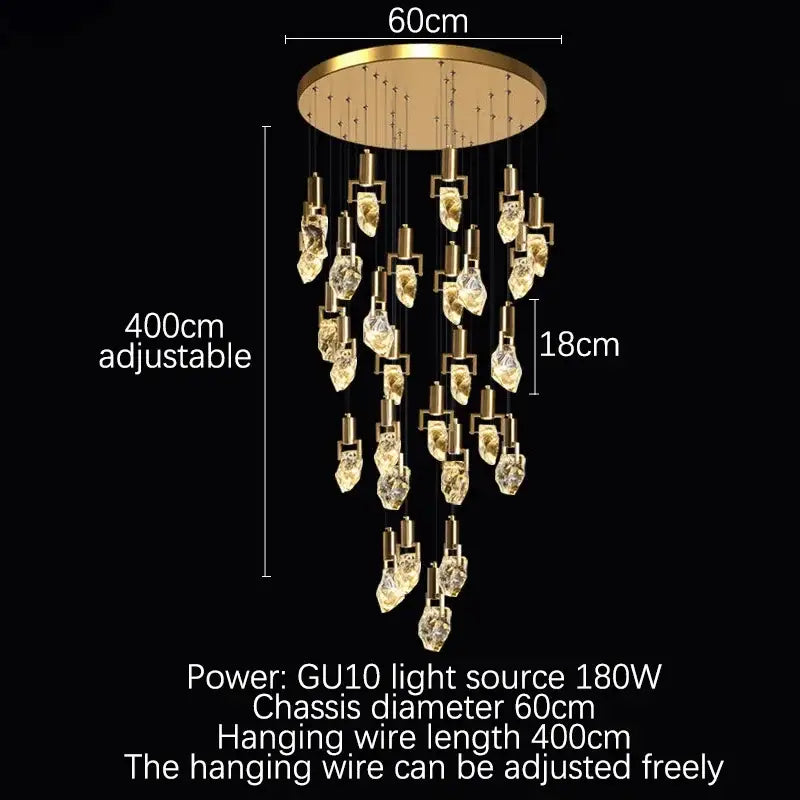 Gold-toned decorbites elegant diamond crystal chandelier with multiple crystal pendants for dining room pendant light