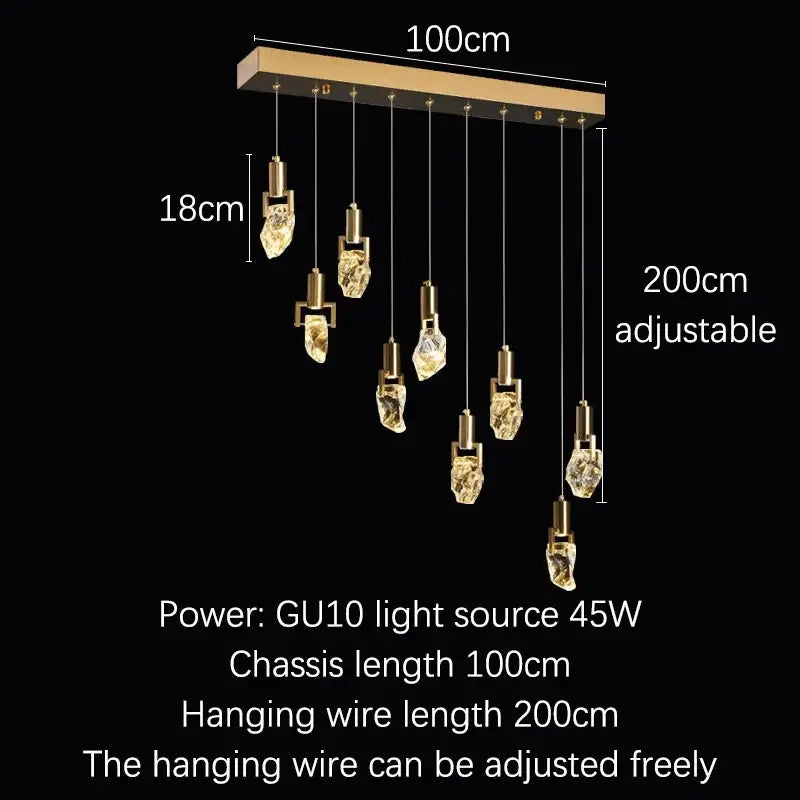 Gold-toned decorbites elegant diamond crystal chandelier with seven faceted pendants for dining room pendant light