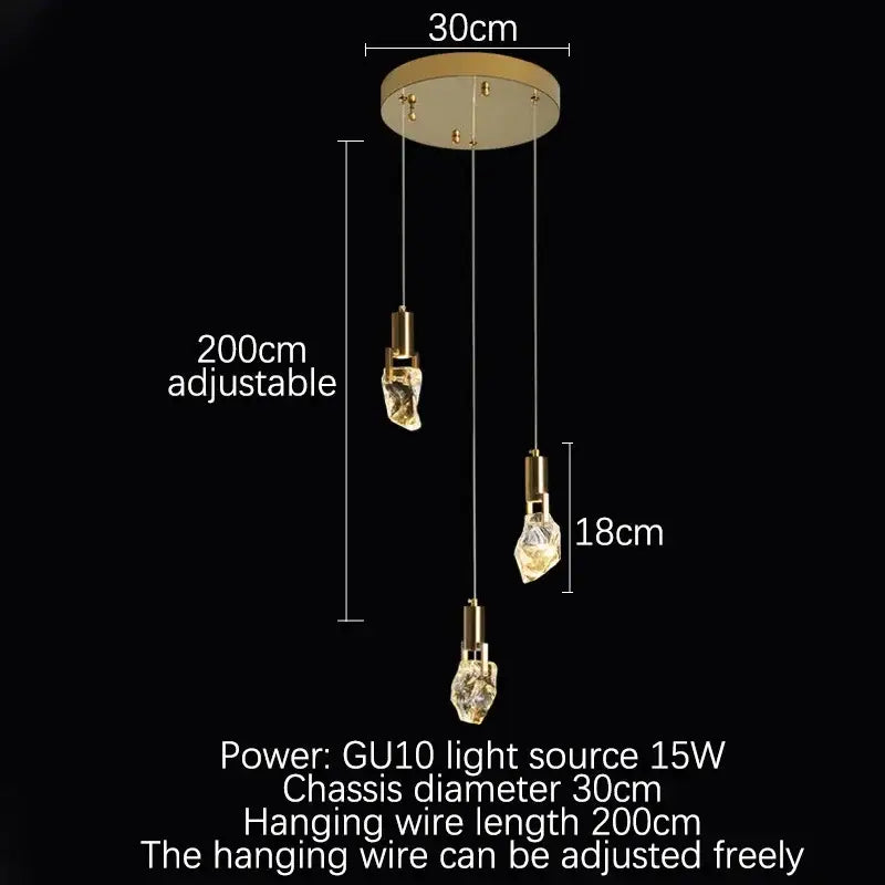 Gold-toned decorbites elegant diamond crystal chandelier with three hanging crystal bulbs for dining room pendant light