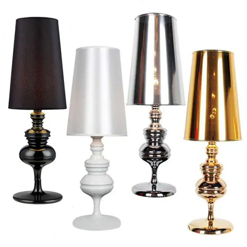 Set of four decorbites elegant european style bedside lamps with sculpted black white chrome and gold bases and shades