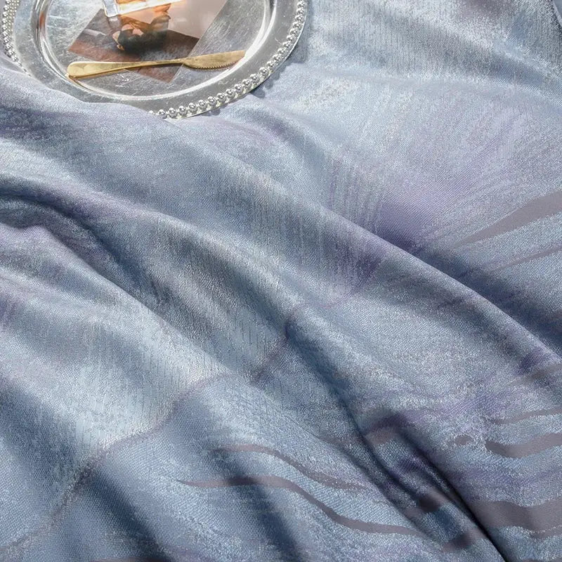 Elegant feather gray 1500tc egyptian cotton silk bedding set with soft shimmering lavender satin bedspread and subtle waves