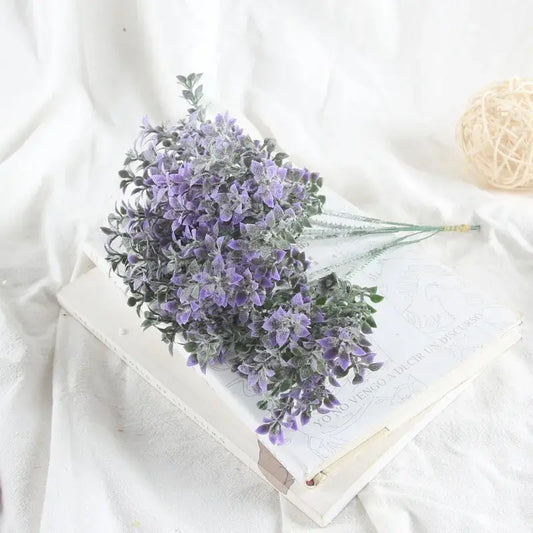 A delicate artificial lavender bouquet with soft purple petals and frosted green stems for decorbites elegant flocking decor