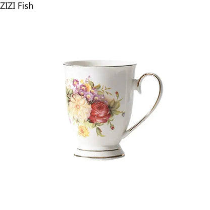 White ceramic cup with delicate pink, purple, yellow, and red floral design from decorbites elegant floral ceramic set