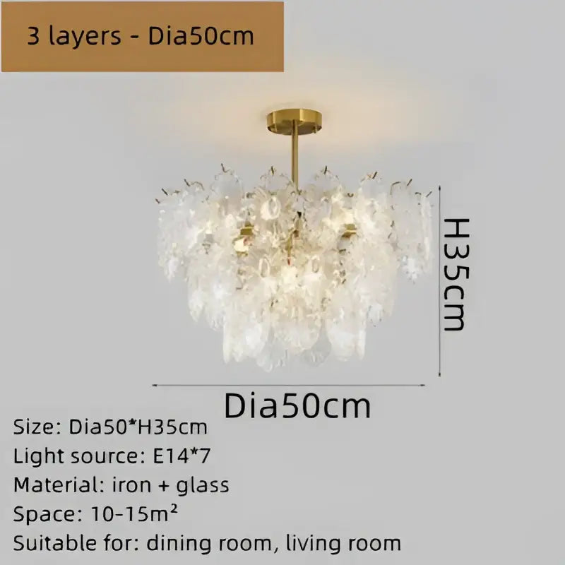 Decorbites elegant glass chandelier with gold iron frame and cascading clear glass petals for dining room decor