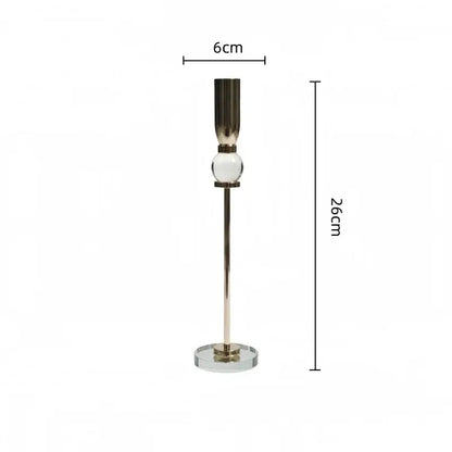 Elegant gold and crystal glass candlestick holder with polished metal and frosted sphere decorbites crystal glass design