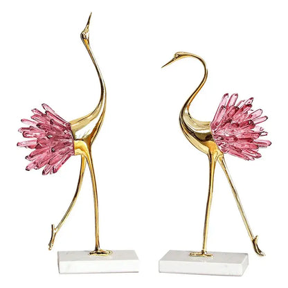 Elegant gold and pink crystal bird decorative figurines with marble bases by decorbites crystal bird metal collection