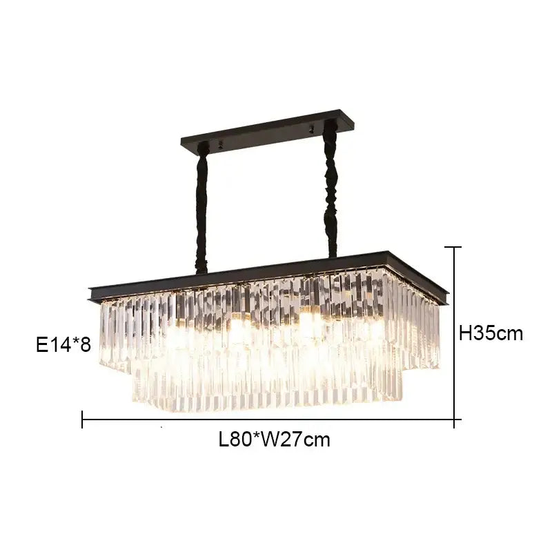 Elegant black metal rectangular chandelier with cascading clear crystal prisms for decorbites crystal round ceiling decor