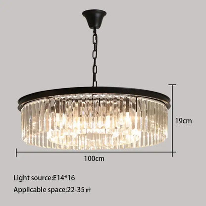 Elegant gold and black metal crystal round ceiling chandelier with cascading clear prisms for dining room decorbites crystal round