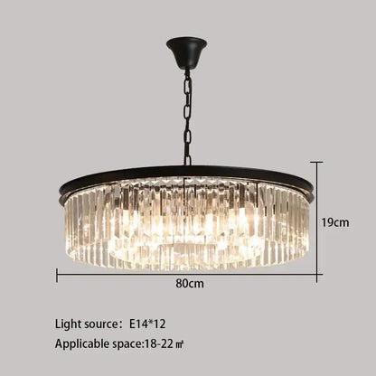 Elegant gold and black metal round ceiling chandelier with cascading clear crystal prisms decorbites crystal round design