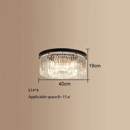 Elegant gold and black decorbites crystal round ceiling chandelier with black metal frame and hanging glass prisms for dining room decor