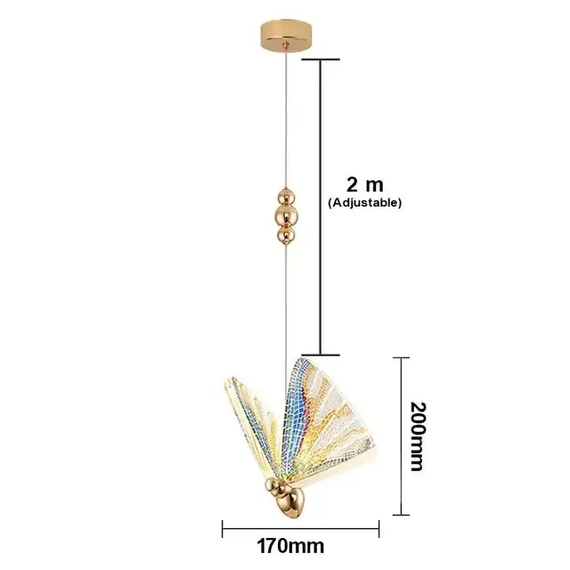 Elegant gold butterfly led pendant light with iridescent wings and adjustable 2 meter cord for bedroom decorbites decor