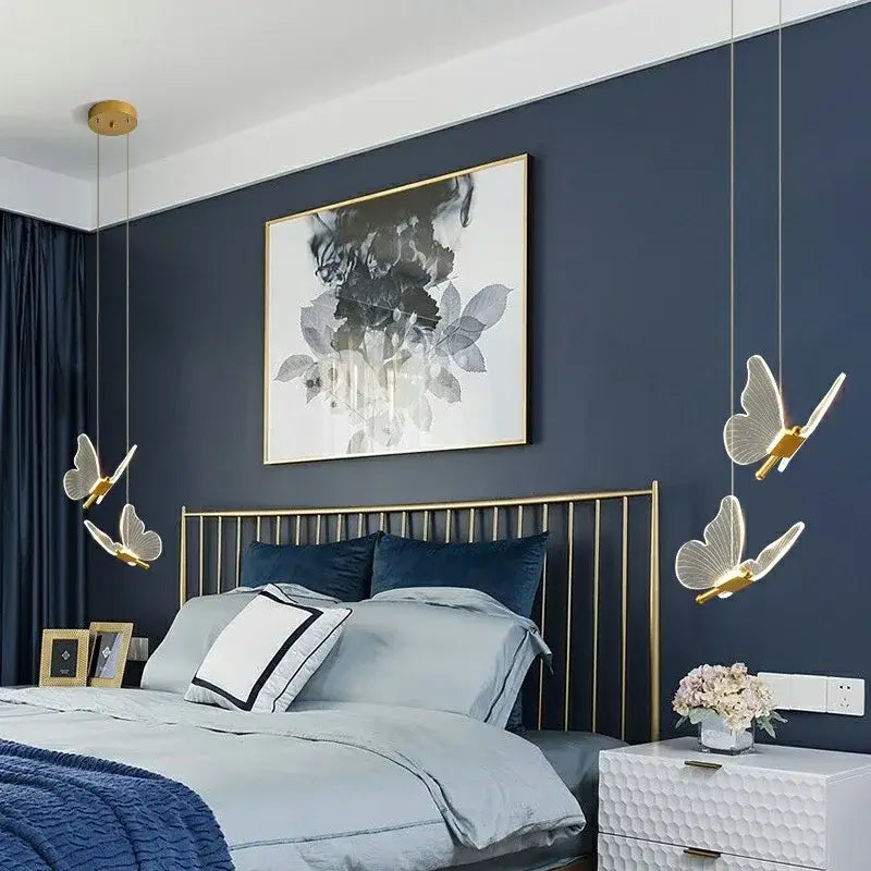 Elegant gold butterfly pendant lamp with translucent wings for bedroom decor featuring decorbites butterfly pendant light