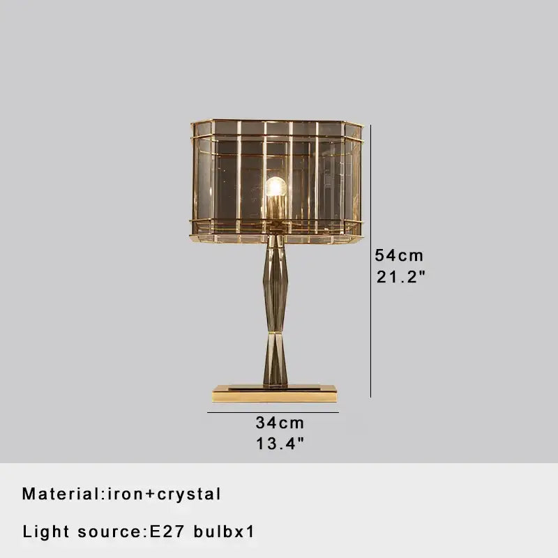 Elegant gold table lamp with geometric crystal shade and iron base for decorbites crystal bar table dining room decor