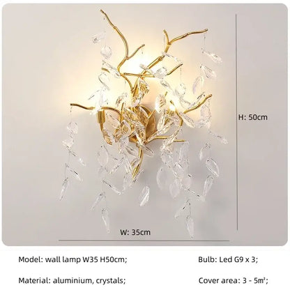 Elegant gold crystal branch chandelier with aluminum arms and dangling clear crystals by decorbites crystal branch