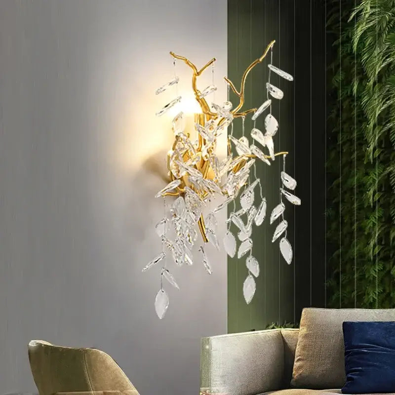 Elegant gold crystal branch chandelier dining room pendant light with decorbites crystal branch wall sconce and clear crystals