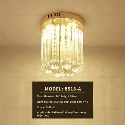 Elegant crystal ceiling light with gold-toned fixture featuring cascading clear glass prisms for hallway decorbites elegant crystal decor