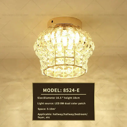 Elegant gold crystal ceiling light with tiered clear glass prisms designed for hallway decorbites elegant crystal style