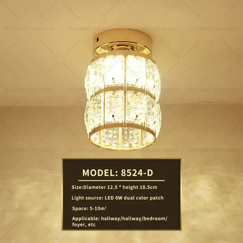 Elegant gold crystal ceiling light with two tiers of faceted glass prisms for hallway decorbites elegant crystal style