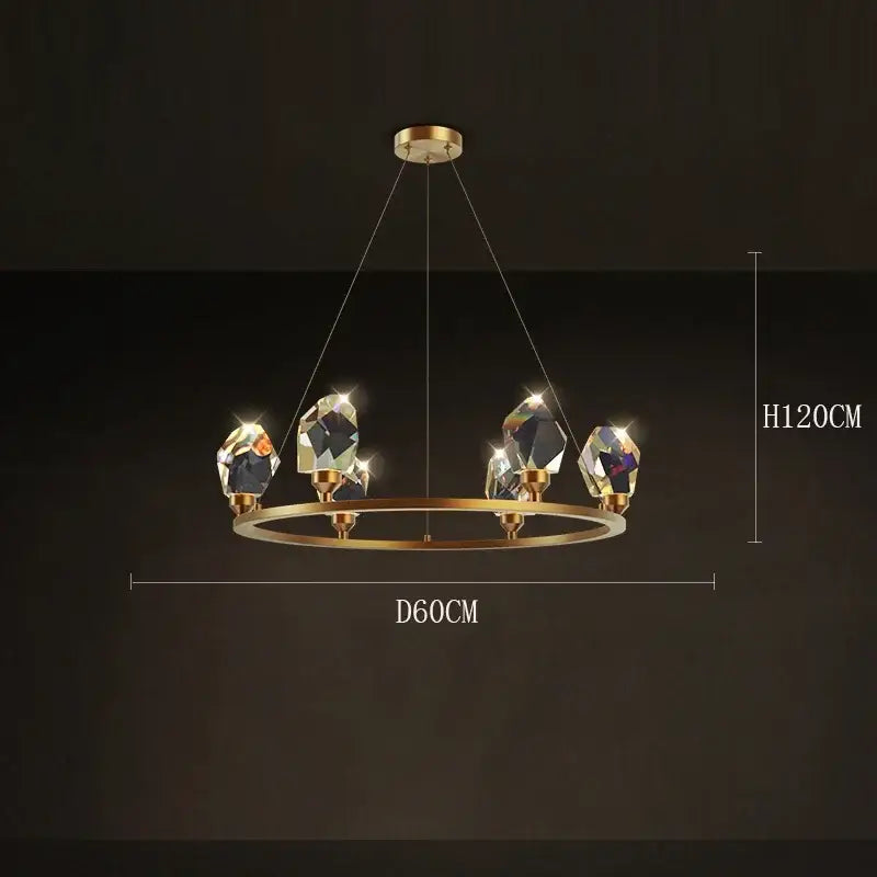 Elegant gold crystal chandelier dining room pendant light with five faceted crystal pendants pendant lights decorbites elegant chandelier