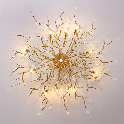 Elegant gold crystal chandelier branch ceiling light fixture with clear crystal beads for decorbites elegant gold decor