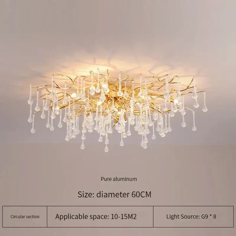 Gold crystal chandelier with elegant gold crystal droplets and pure aluminum branch design for living room decorbites elegant gold