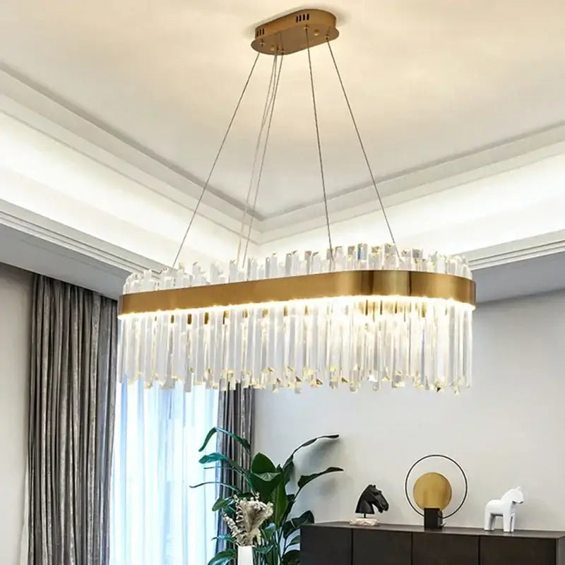 Elegant gold crystal chandelier pendant light with clear crystal prisms and brass fixture for dining room decorbites elegant crystal