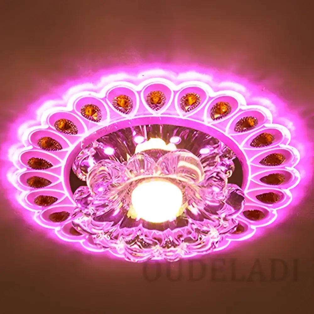 Elegant gold decorbites crystal glass led ceiling light with pink flower design and amber accent stones for living room decor