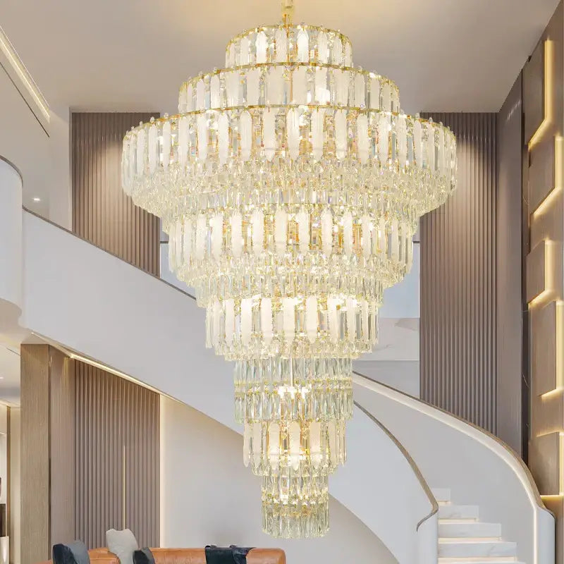 Elegant gold crystal hollow chandelier with multi-tiered design for living room modern interior lighting