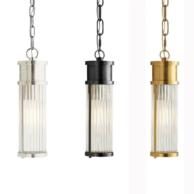 Three cylindrical pendant wall lights with ribbed glass shades in brushed nickel black and brass for decorbites crystal led wall use