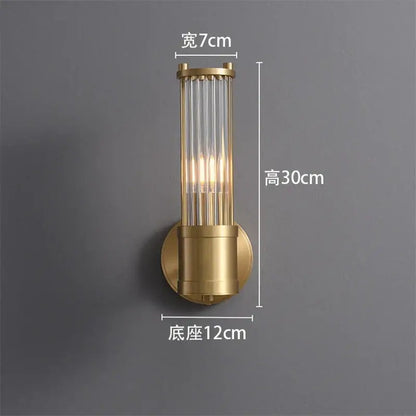 Elegant gold crystal led wall light with vertical glass rods and cylindrical brass base for decorbites crystal led wall decor
